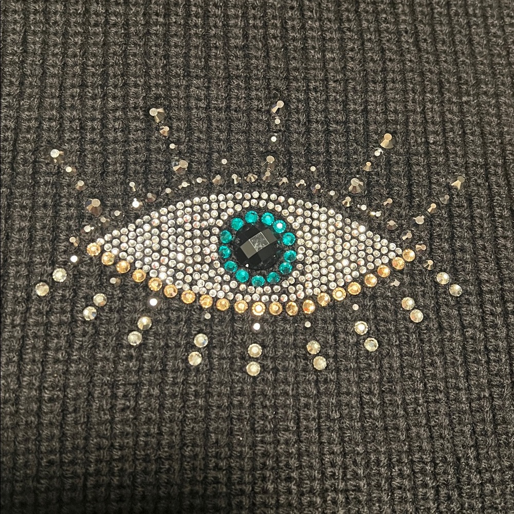 Kurt Geiger rhinestone evil eye scarf, black, 10” x 72” NEW! - Picture 2 of 3